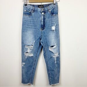 Kittenish Distressed Raw Hem Elastic Waist Jeans Size Small